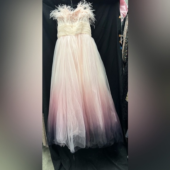 MAC DUGGAL 20557 NWOT Strapless Feather Bodice Tulle Gown - Picture 4 of 7